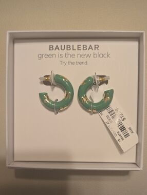 BaubleBar Green Hoop Earrings with Gold Accents